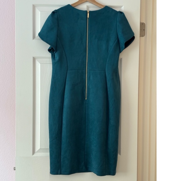 Calvin Klein Faux Suede Tulip Sleeve Sheath Dress - Teal Size 14 - Picture 4 of 10